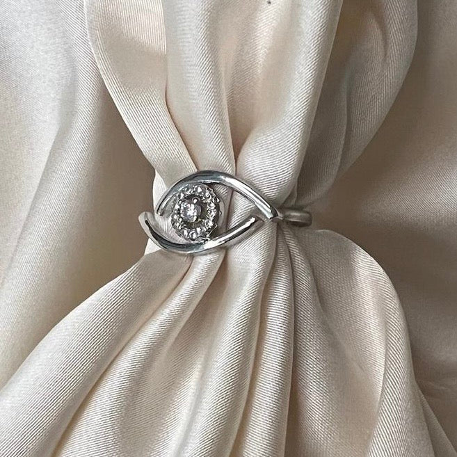 Nazar Göz Taşlı Gümüş Görünümlü Çelik Yüzük