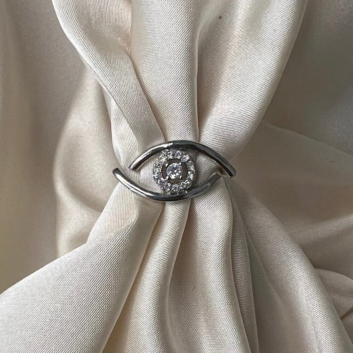 Nazar Göz Taşlı Gümüş Görünümlü Çelik Yüzük