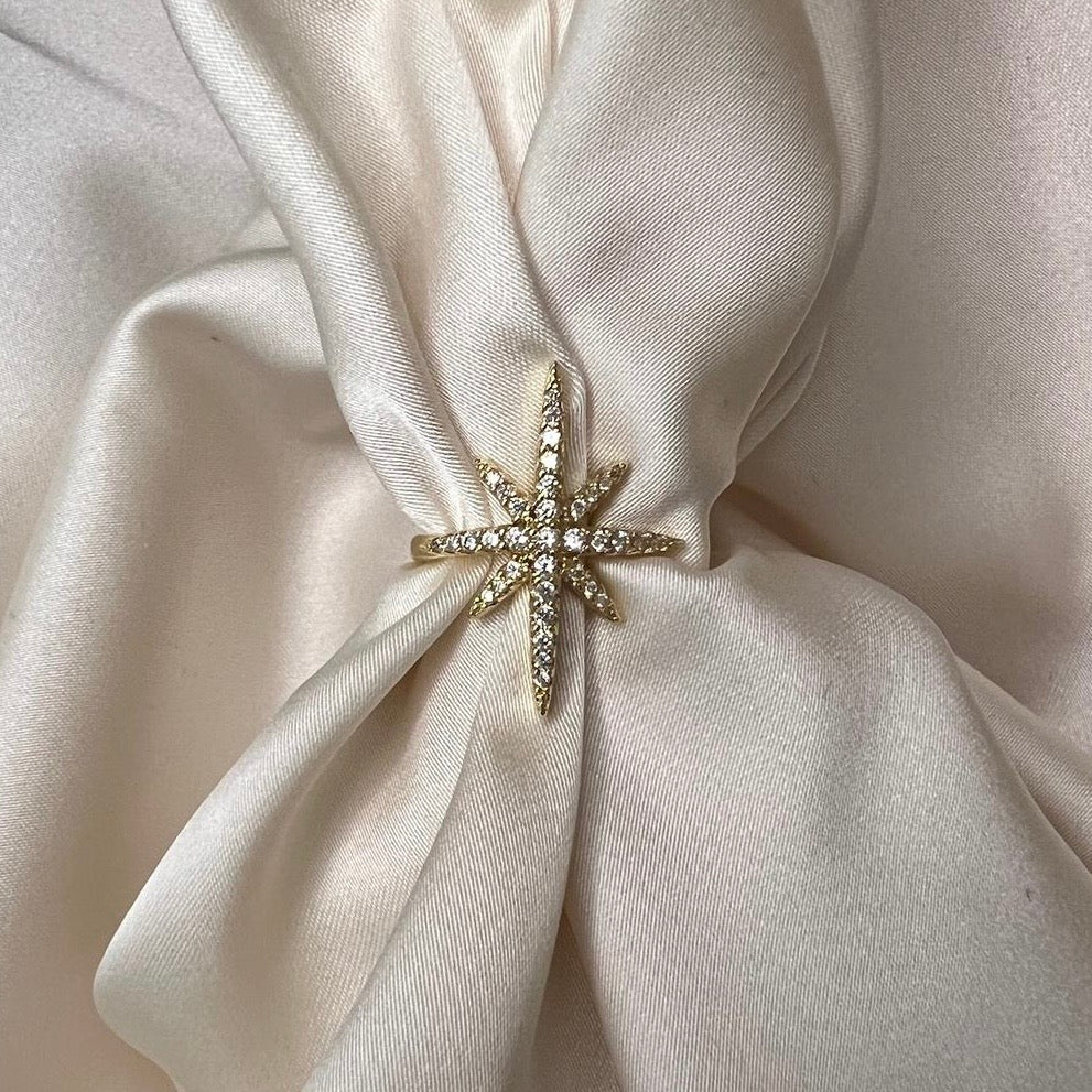 Kuzey Yıldızı Taşlı Altın Görünümlü Çelik Yüzük