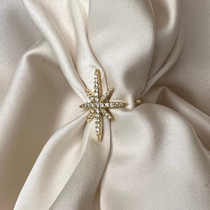 Kuzey Yıldızı Taşlı Altın Görünümlü Çelik Yüzük